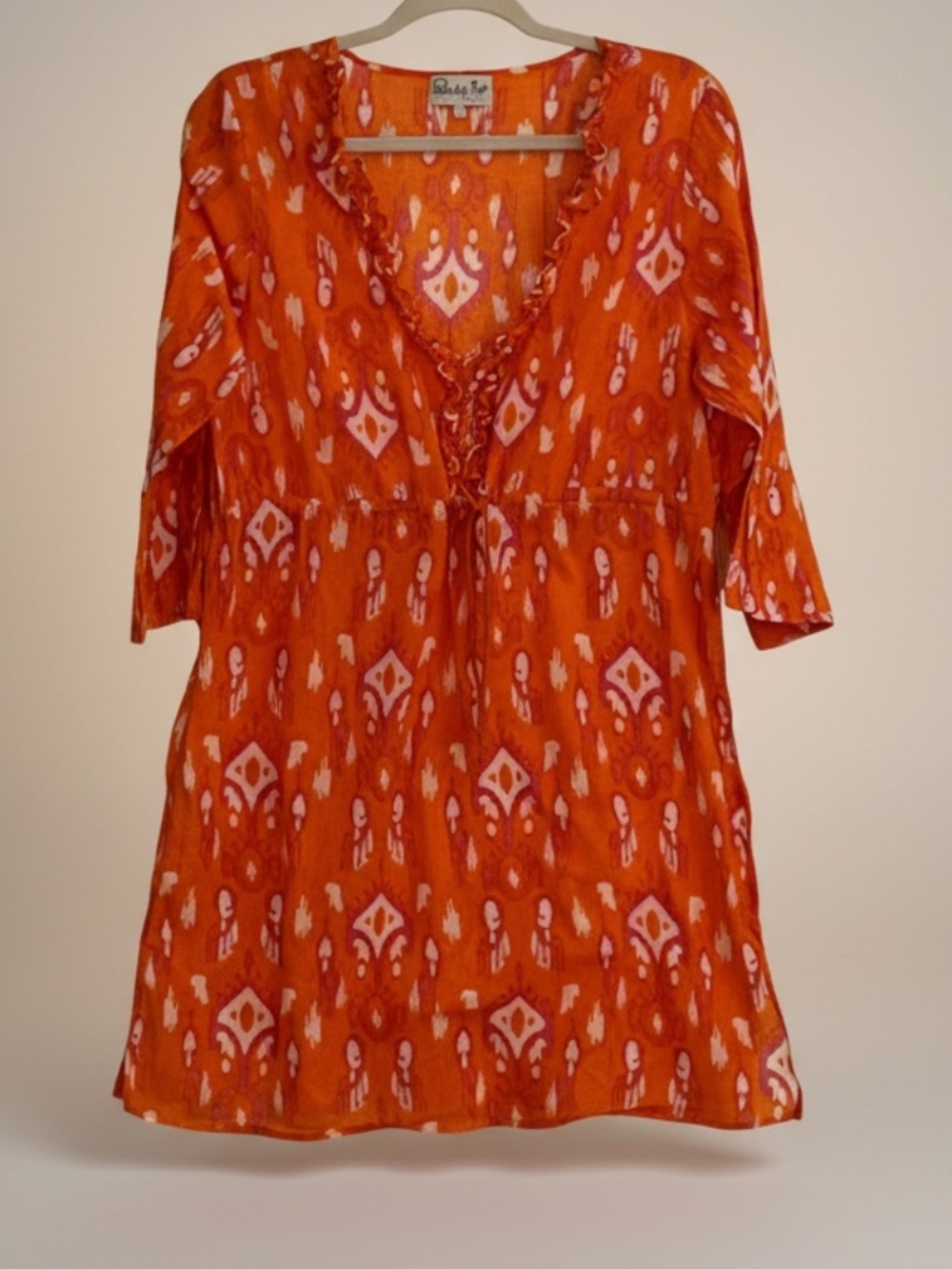 Orange patterned bathing suit coverup - cotton, lightweight. Size L